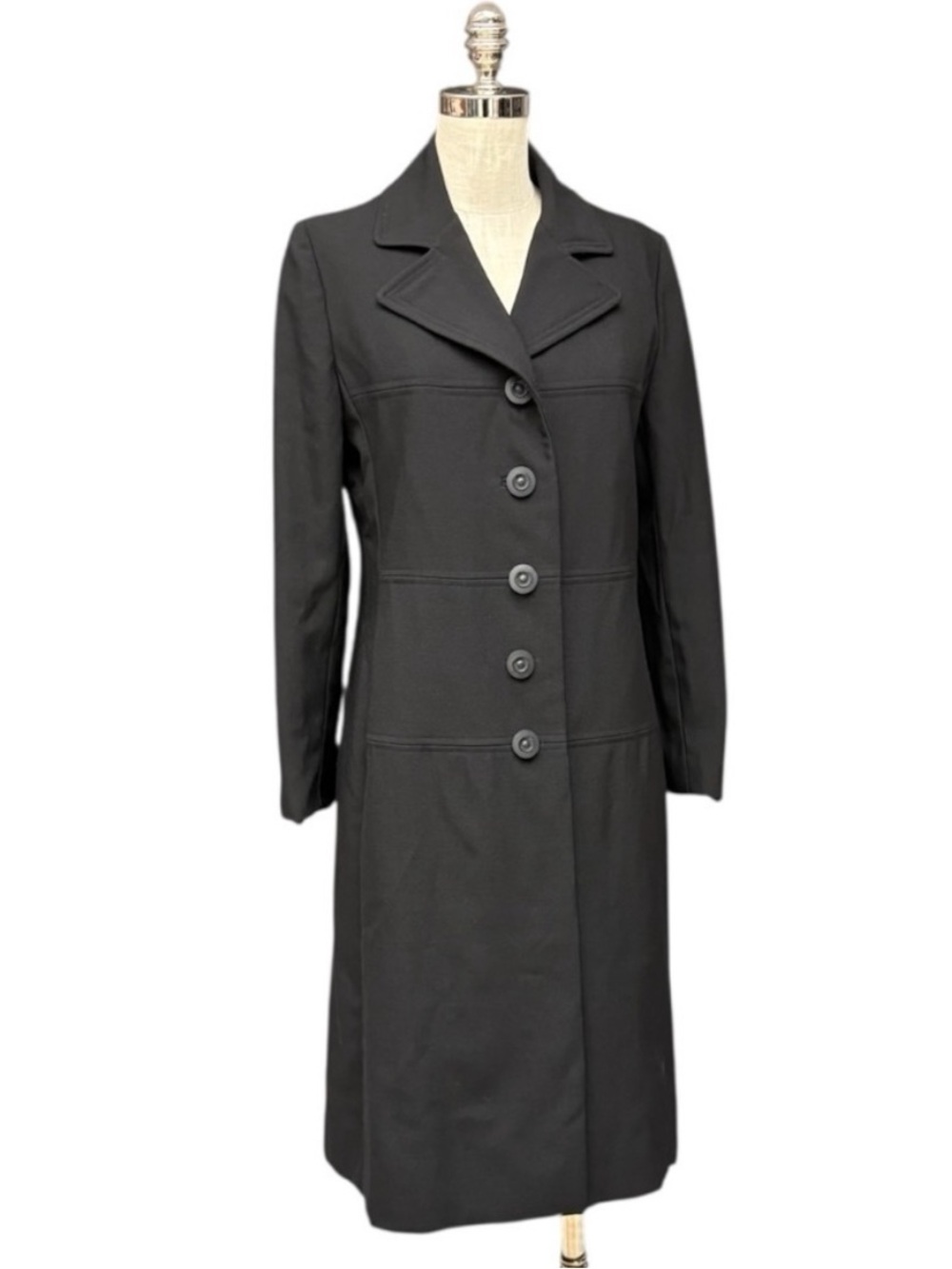 Vintage Belk’s Black Long Button Front Winter Coat Fits Modern Size 10